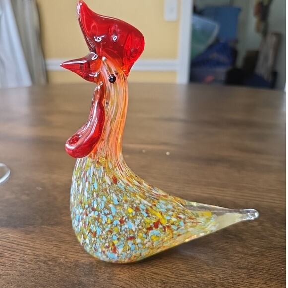 Hand Blown Art Glass Long Tail Rooster Figurine/Multicolored - Picture 1 of 16